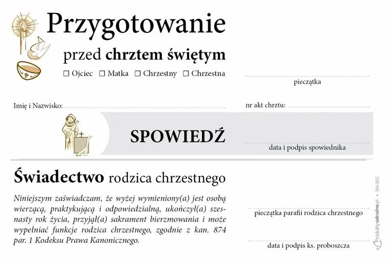 Kartka do spowiedzi przed chrztem