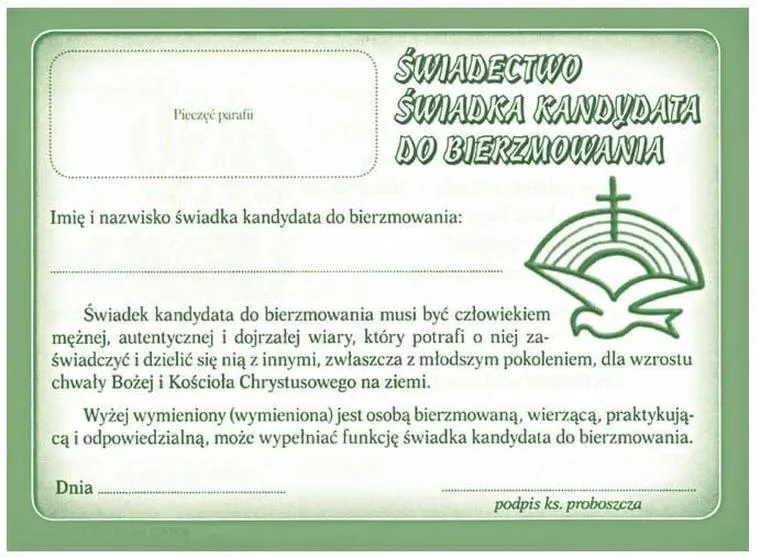 Koszt zaświadczenia o bierzmowaniu